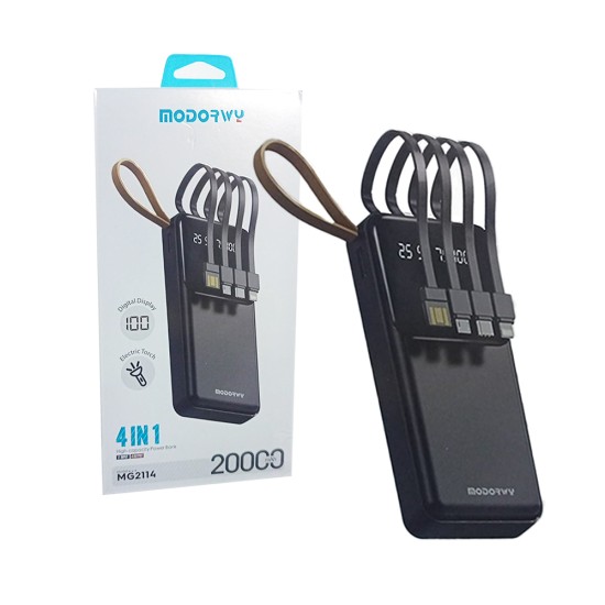 Modorwy 4 in 1 Power Bank MG2114 Built-in Cables 20000mAh Black